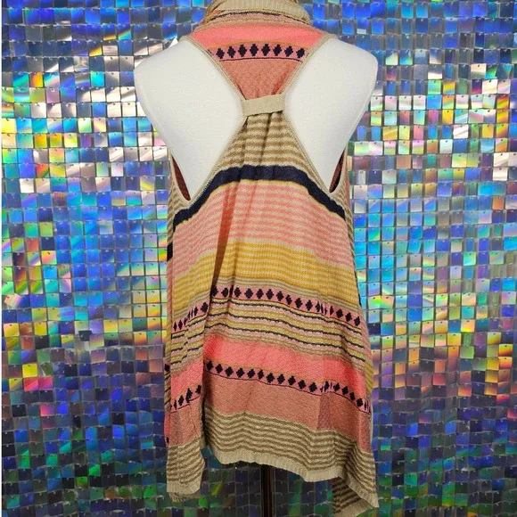 Womens M Sleeveless Geometric Print‎ Open Front Cardigan Sweater - Picture 4 of 5